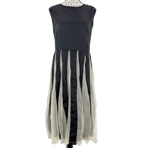 Vicabo Tulle Striped Sheer Dress Women's Size Medium Black Midi Whimsigoth
